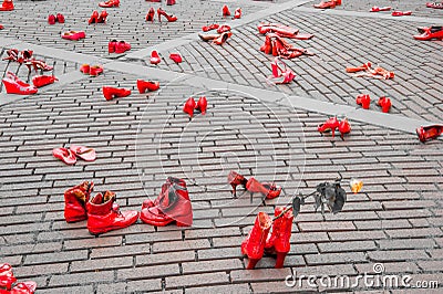 Artistic installation against violence against women Editorial Stock Photo