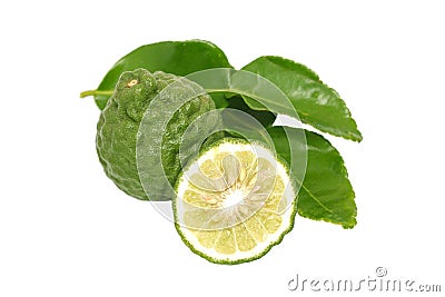 Bergamot kaffir lime leaves herb fresh ingredient isolated Stock Photo