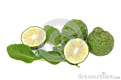 Bergamot kaffir lime leaves herb fresh ingredient isolated Stock Photo