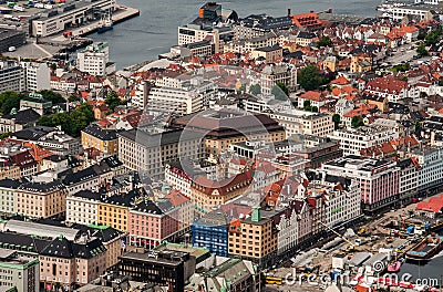 Bergen city in Norway view from hill Editorial Stock Photo