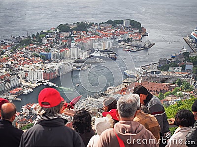 Bergen harbor view from Floyen mountain Editorial Stock Photo