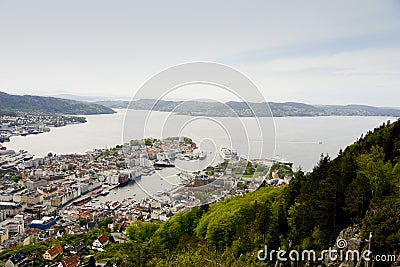 Bergen harbor viewed from Mount Floyen Editorial Stock Photo