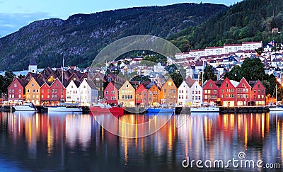 Bergen Night Scenery, Norway Stock Photo