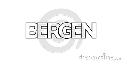 Bergen in the Norway emblem. The design features a geometric style, vector illustration with bold typography in a modern font. The Vector Illustration