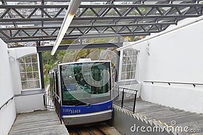 Bergen, Norway - Jun 13, 2012: Floibanen funicular car and station Editorial Stock Photo