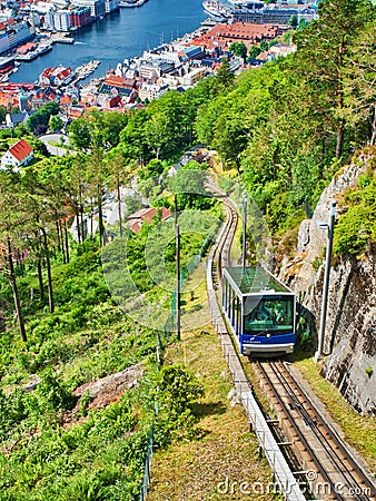 Bergen, Norway - June 2016: Floibanen funicular in Bergen Editorial Stock Photo