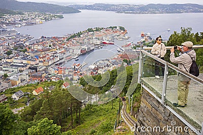 The view from Mount Floyen overlooing the city of Bergen, Norway, taken in the summer Editorial Stock Photo