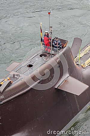 Submarine U36 is a Type 212A submarine of the German Navy. Leaving the port of Bergen Editorial Stock Photo
