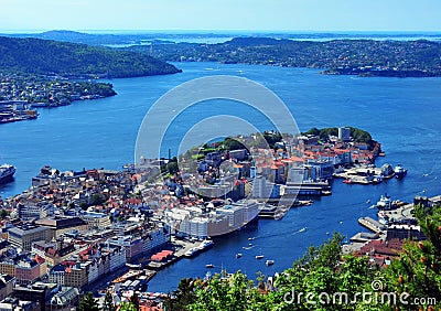 Bergen seen from FlÃ¸ien Stock Photo