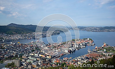 Bergen from the top cityscape taken from viewpoint of Floibanen Editorial Stock Photo