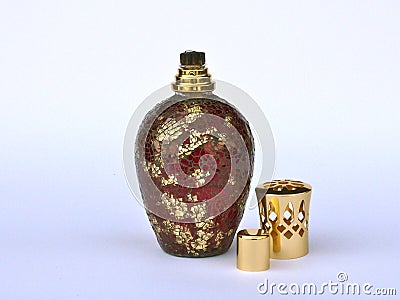 Berger red and golden lampe with crackled effect Stock Photo