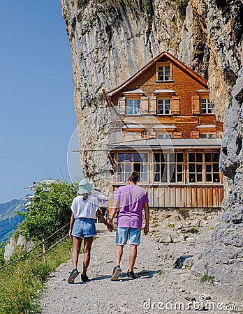 Berggasthaus Aescher in den Appenzeller Alpen, Appenzell, Swiss Ebenalp in Switzerland, Stock Photo