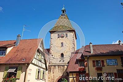 Bergheim France clock tower Stock Photo