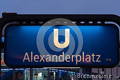 Berlin Alexanderplatz U-Bahn station sign, Germany Editorial Stock Photo