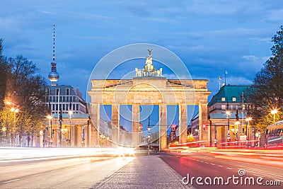 Berlin Brandenburg gate at night, long exposure Stock Photo