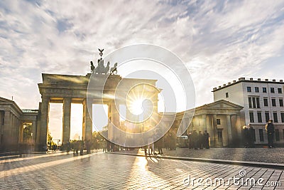 Berlin Brandenburg gate at sunset, long exposure Stock Photo