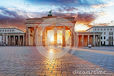 Berlin, brandenburg at sunrise, Germany Stock Photo