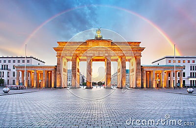 Berlin Brandenburger gate with rainbow Stock Photo