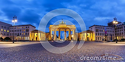 Berlin Brandenburger Tor Gate in Germany at night blue hour copyspace copy space panorama Stock Photo