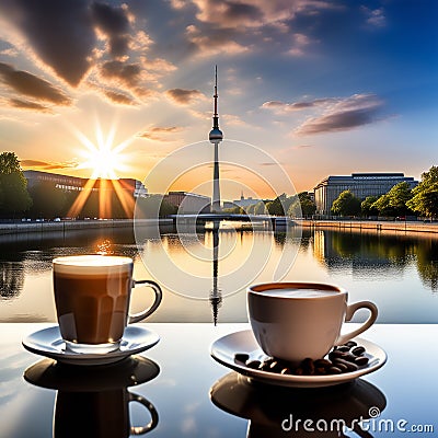 Berlin Brews: Morning Coffee with a Captivating Landmark Background Stock Photo