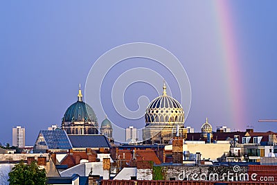 Berlin cathedral and new synagogue domes in Berlin, Germany Stock Photo