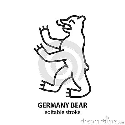 Berlin city coat of arms bear line icon. Germany bear outline vector symbol. Editable stroke Vector Illustration