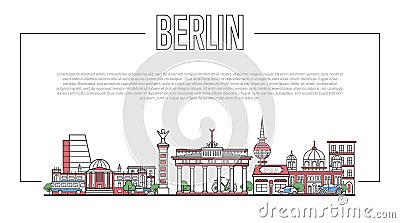 Berlin landmark panorama in linear style Vector Illustration