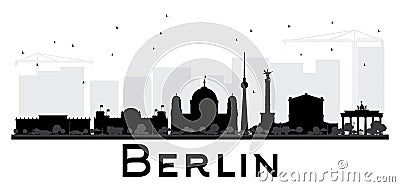 Berlin City skyline black and white silhouette. Cartoon Illustration