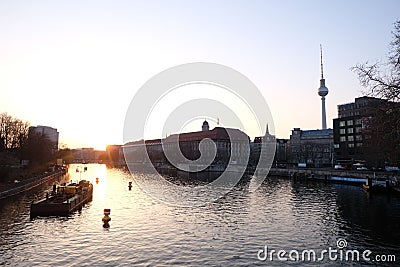 Berlin Evening River Cityscape Tower Editorial Stock Photo