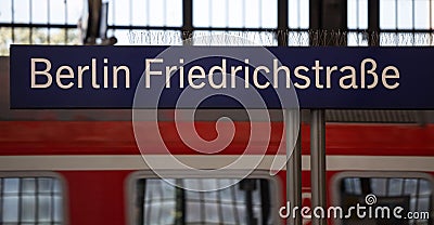 Berlin friedrichstraÃŸe train station sign Stock Photo