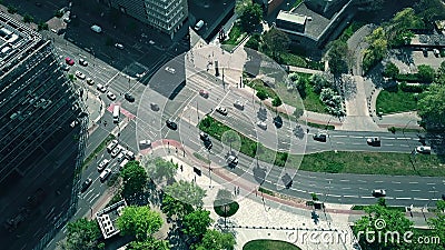 BERLIN, GERMANY - APRIL 30, 2018. Aerial down view of city road traffic Editorial Stock Photo