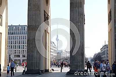 Brandenburg Gate Berlin with TV Tower Editorial Stock Photo