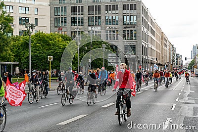 Demonstrators on bicycle protest against cheap and unethical meat production in Berlin Editorial Stock Photo
