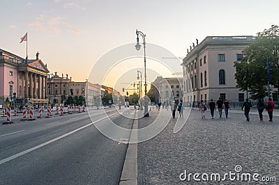View of Unter den Linden street at sunset. Editorial Stock Photo