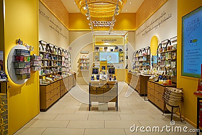 Interior shot of L`Occitane store in Mall of Berlin Editorial Stock Photo