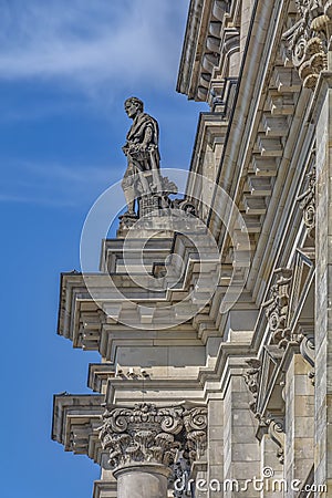 Berlin, germany, 8-8-2015 Close-up of a piece of wall with statues of the famous neo-Renaissance parliament building Reichstag i Editorial Stock Photo