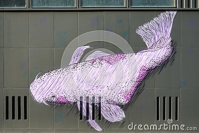 BERLIN, GERMANY/EUROPE - SEPTEMBER 15 : Fish mural in a street i Editorial Stock Photo