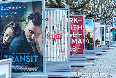 Posters advertising the upcoming films during Berlinale 2018 Editorial Stock Photo