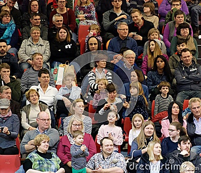 Berlin, Germany, January 21,2018: Audience in a grandstand at an event in a hall, editorial Editorial Stock Photo