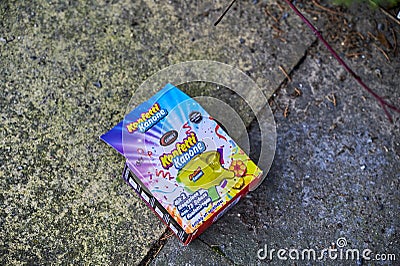 Remains of a New Year`s Eve celebration along a street Editorial Stock Photo