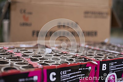 Various remains of a New Year`s Eve celebration on the sidewalk of a street Editorial Stock Photo