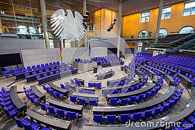 BERLIN, GERMANY - jenuary 5, 2018: Interior of Plenary Hall meeting room of German Parliament Deutscher Bundestag Editorial Stock Photo