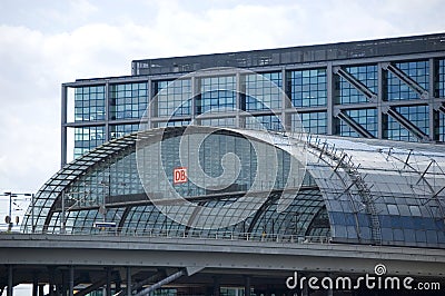 Berlin, Germany - 13 July 2023: Deutsche Bahn logo on a building Editorial Stock Photo