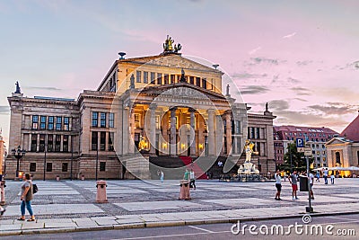 BERLIN, GERMANY - JULY 30, 2017: Evening view of Konzerthaus (concert hall) Berlin at Gendarmenmarkt square in Berlin, Germa Editorial Stock Photo