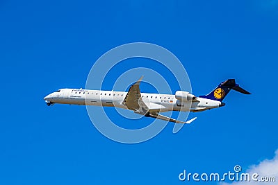 BERLIN, GERMANY - JULY 7, 2018: Lufthansa, Bombardier CRJ-900LR Editorial Stock Photo