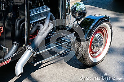 Old car engine interior at oldtimer automobile event Classic Day Editorial Stock Photo