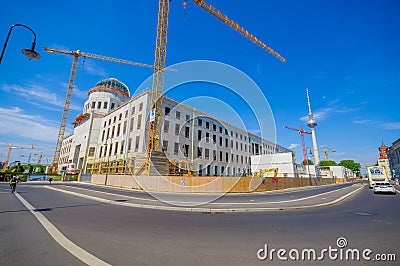 BERLIN, GERMANY - JUNE 06, 2015: Berlin city palace reconstruction, historic buiding damage on 1945 Editorial Stock Photo