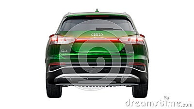 Berlin. Germany. March 11, 2024. Audi Q4 e-tron 2022. Dark green modern electric SUV on a white background. A new Cartoon Illustration