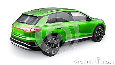 Berlin. Germany. March 11, 2024. Audi Q4 e-tron 2022. Light green modern electric SUV on a white background. A new Cartoon Illustration