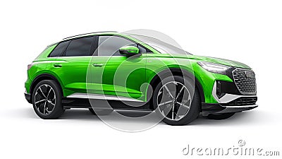 Berlin. Germany. March 11, 2024. Audi Q4 e-tron 2022. Light green modern electric SUV on a white background. A new Cartoon Illustration